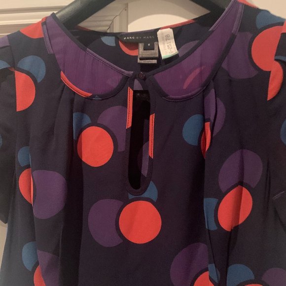 MARC JACOBS Navy Silk Dress with Polka Dot Party Prom Dress - Size  4 - Picture 11 of 15